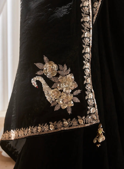 Black Fancy Tissue Embroidery Work Saree