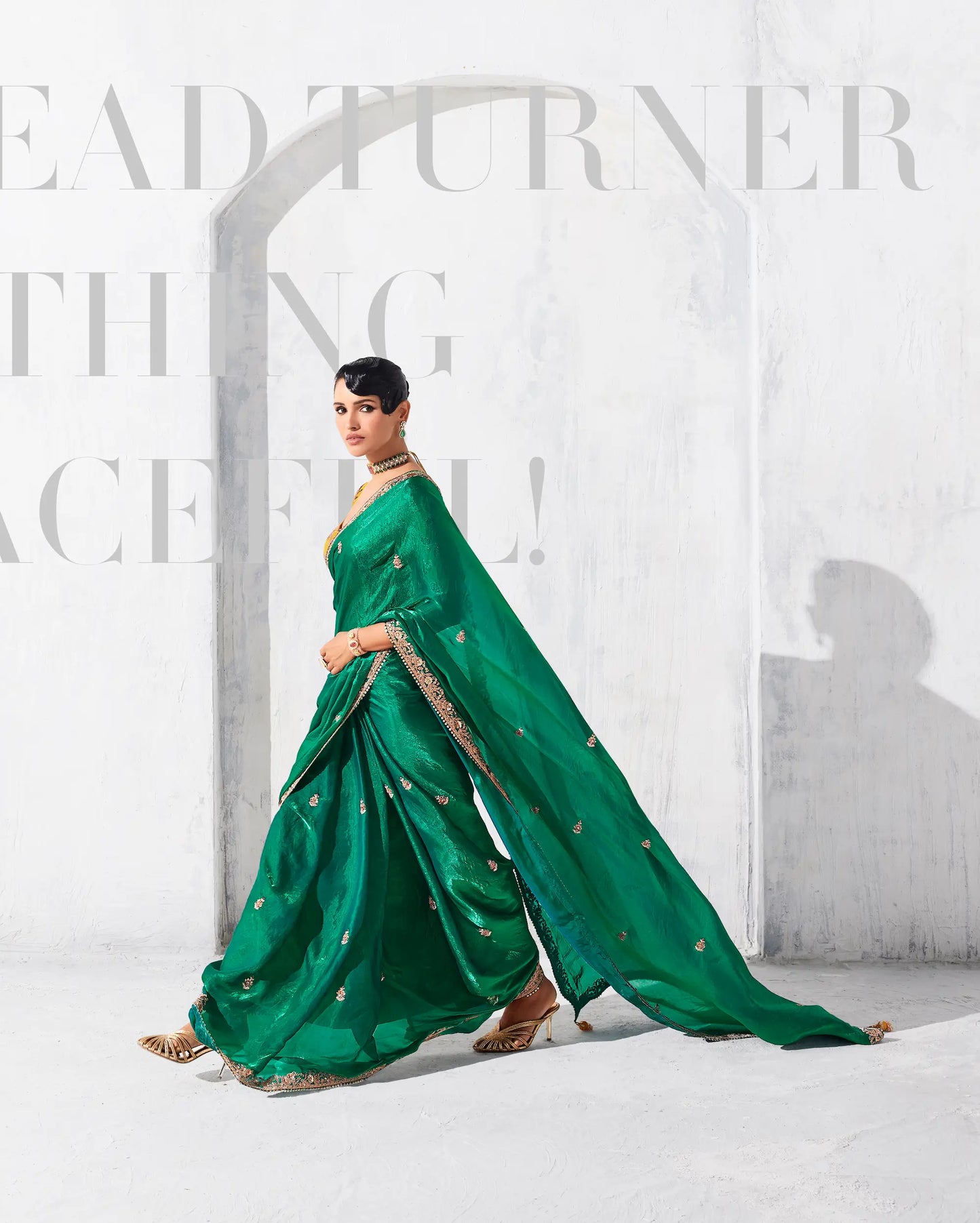 Dark Green Glass Tissue Embroidery Party Wear Saree