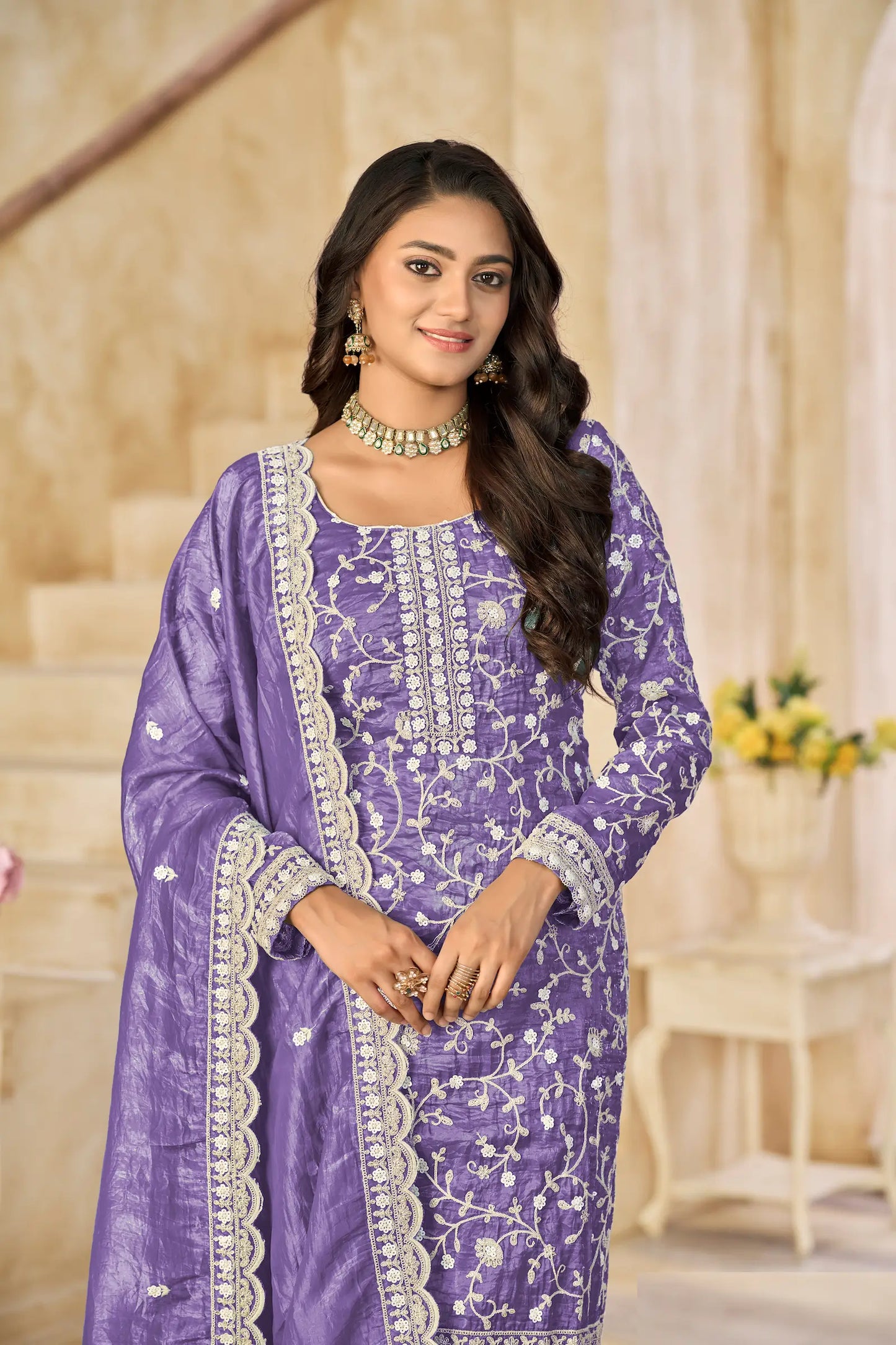Lavender Crush Organza Embroidery Work Salwar Suit