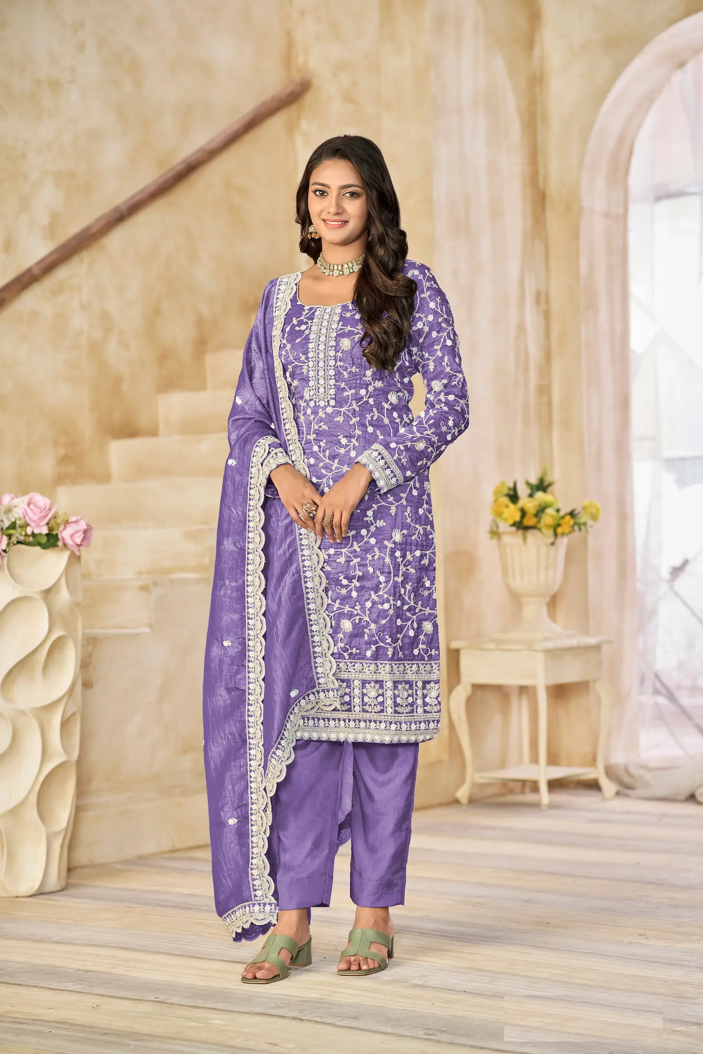 Lavender Crush Organza Embroidery Work Salwar Suit