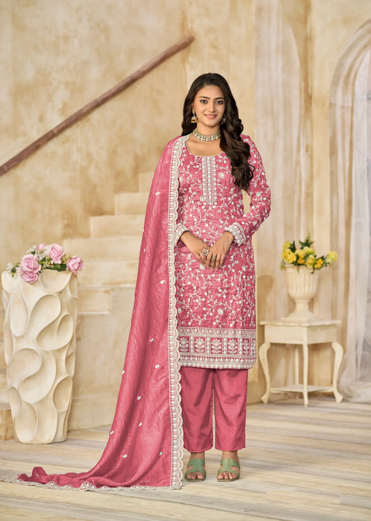 Light Pink Crush Organza Embroidery Work Salwar Suit