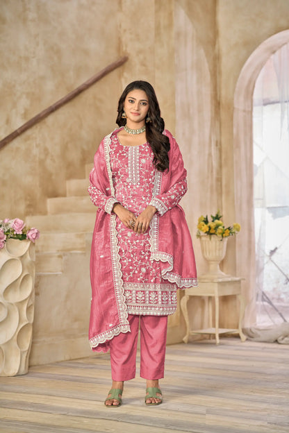 Light Pink Crush Organza Embroidery Work Salwar Suit