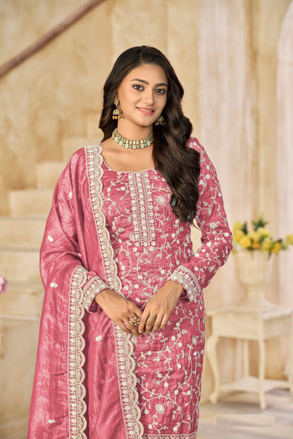 Light Pink Crush Organza Embroidery Work Salwar Suit