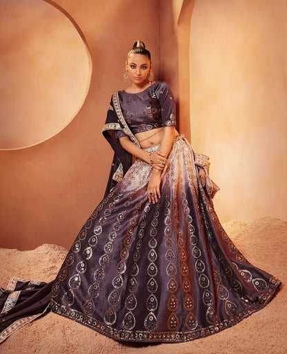 Purple Velvet Lehenga Choli With Thread, Sequence Embroidery & Mirror Work