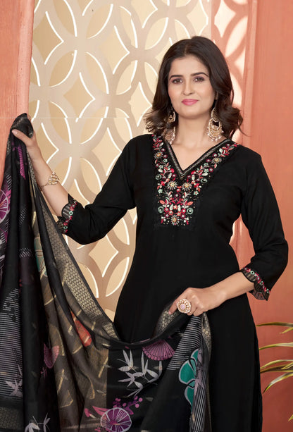 Designer Black Embroidery With Hand Work Salwar Suit With Dupatta