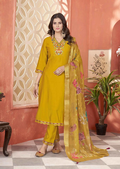 Designer Yellow Embroidery With Hand Work Salwar Suit With Dupatta