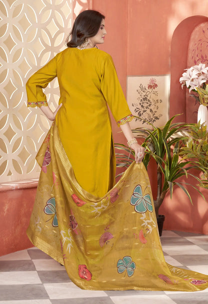 Designer Yellow Embroidery With Hand Work Salwar Suit With Dupatta