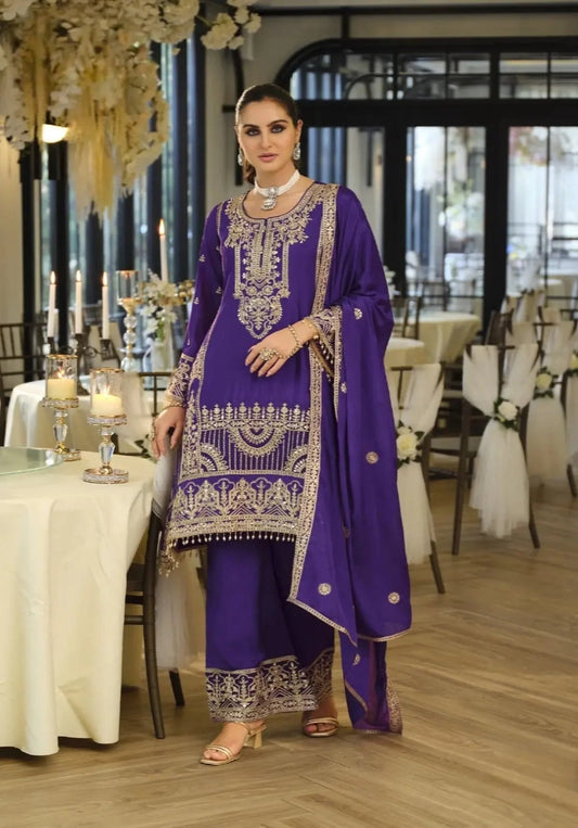 Iris Purple Chinon Embroidered Salwar Suit