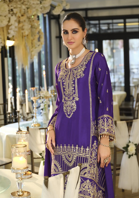 Iris Purple Chinon Embroidered Salwar Suit