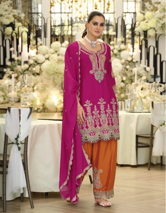 Rani Pink Chinon Embroidered Salwar Suit