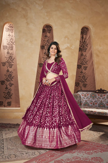 Deep Pink Georgette Pigment Foil Work Lehenga Choli