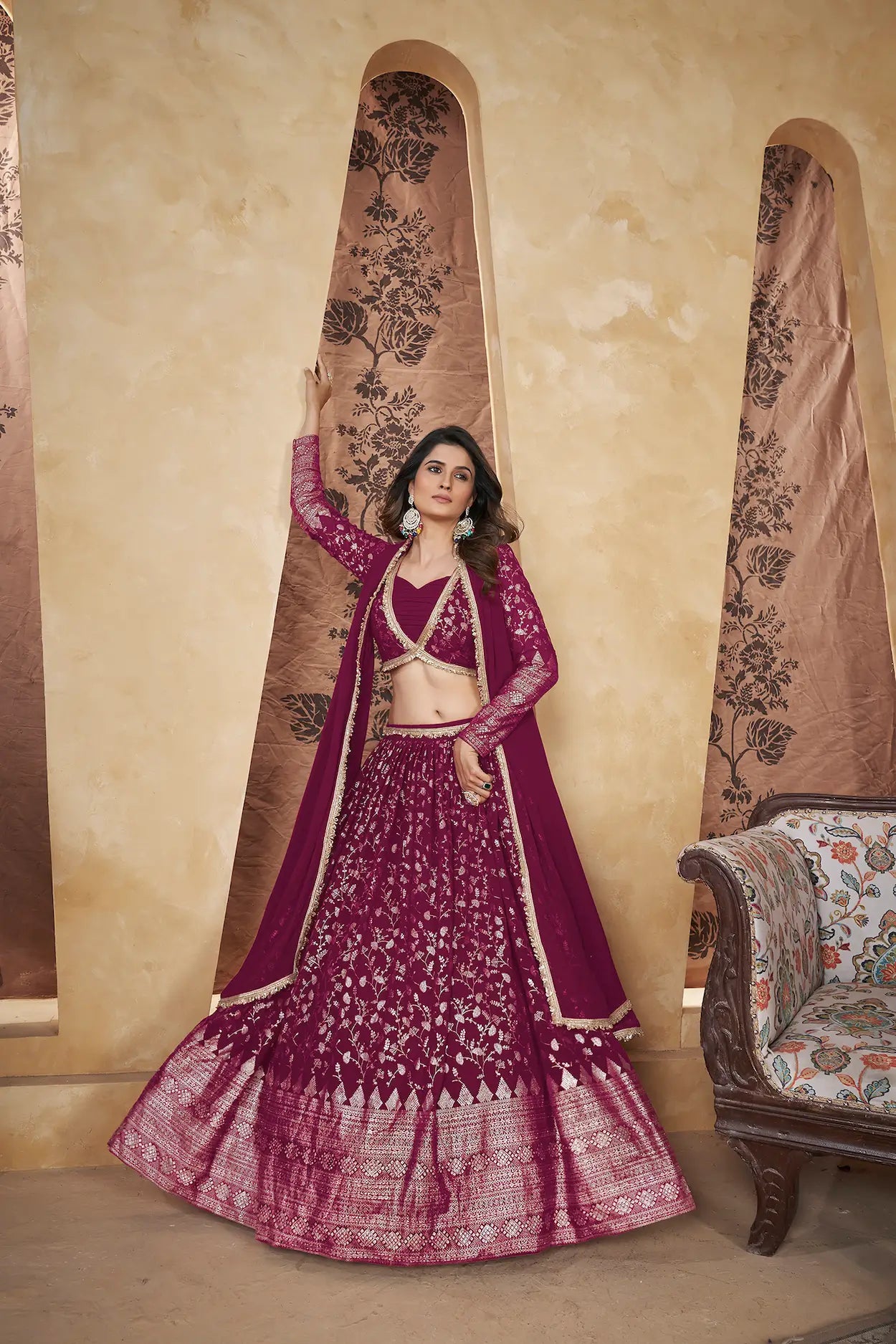 Deep Pink Georgette Pigment Foil Work Lehenga Choli