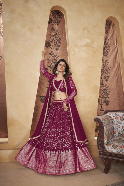 Deep Pink Georgette Pigment Foil Work Lehenga Choli