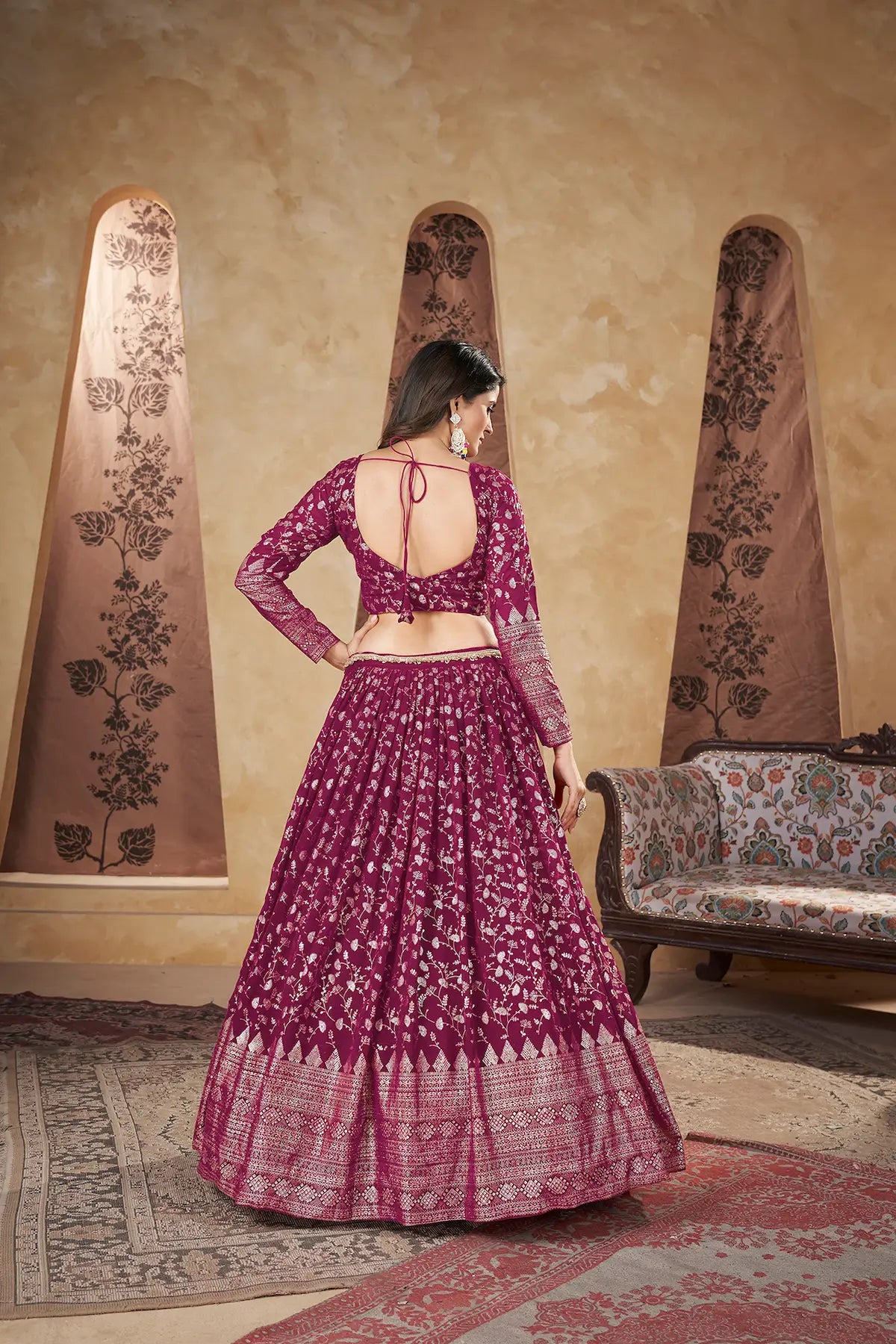 Deep Pink Georgette Pigment Foil Work Lehenga Choli