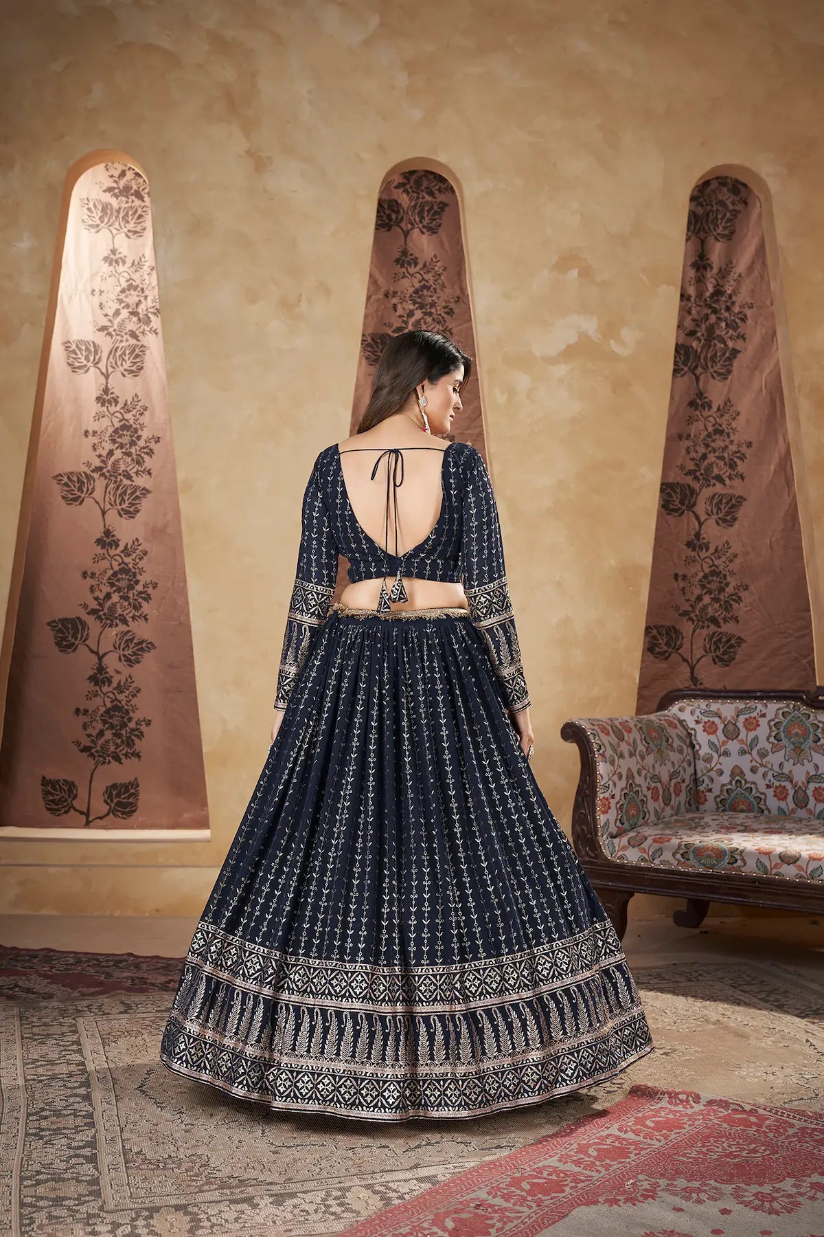Navy Blue Georgette Pigment Foil Work Lehenga Choli