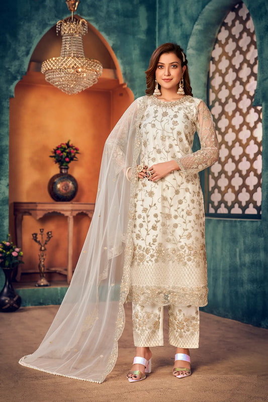 White Net Thread & Sequence Embroidery Work Salwar Suit