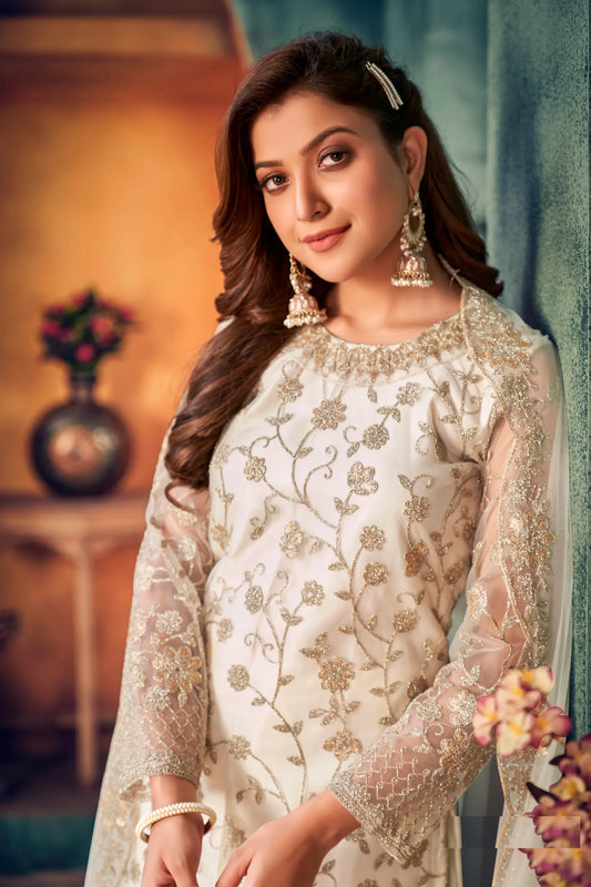 White Net Thread & Sequence Embroidery Work Salwar Suit