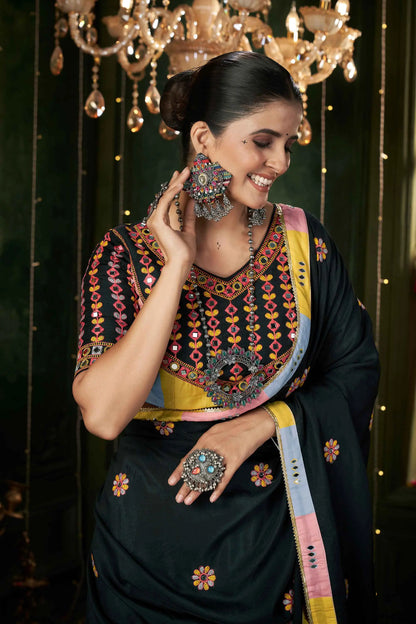 Multi Color Maslin Cotton Print With Mirror Work Navratri Lehenga Choli