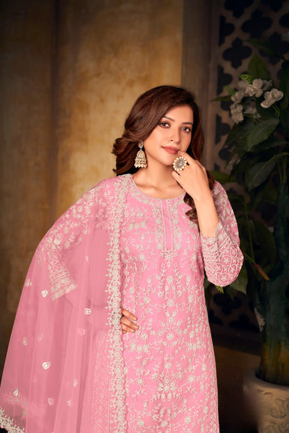 Light Pink Net Thread & Sequence Embroidery Work Salwar Suit