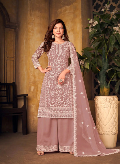 Dusty Peach Net Thread & Sequence Embroidery Work Salwar Suit