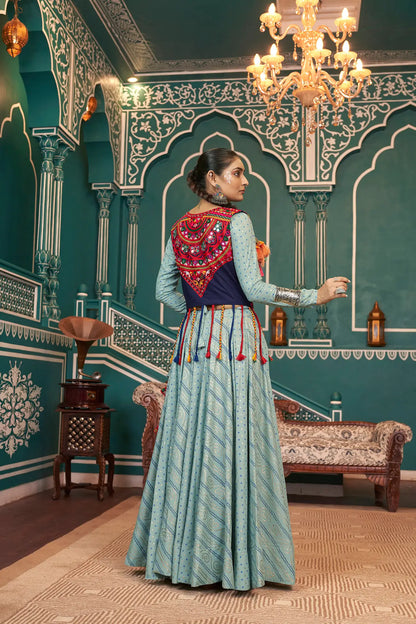 Pista green Viscose Rayon Pigment Foil Work Navratri Lehenga Choli