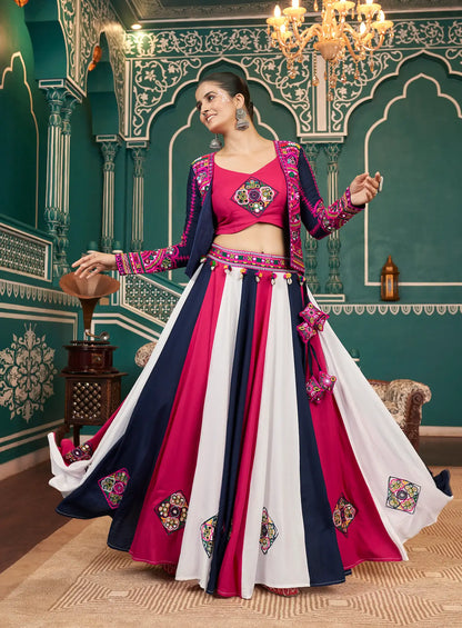 Multicolor Viscose Rayon Navratri Lehenga Choli With Mirror & Embroidery Work