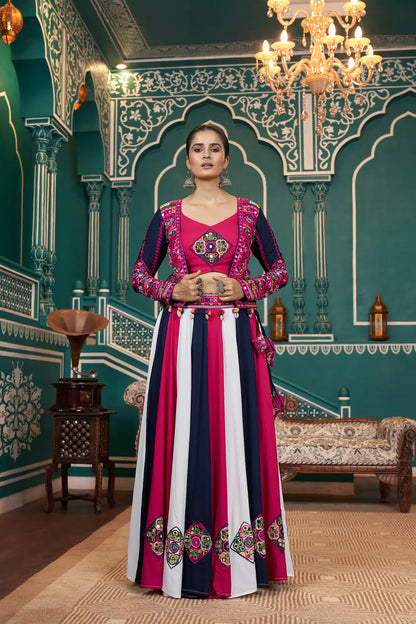 Multicolor Viscose Rayon Navratri Lehenga Choli With Mirror & Embroidery Work