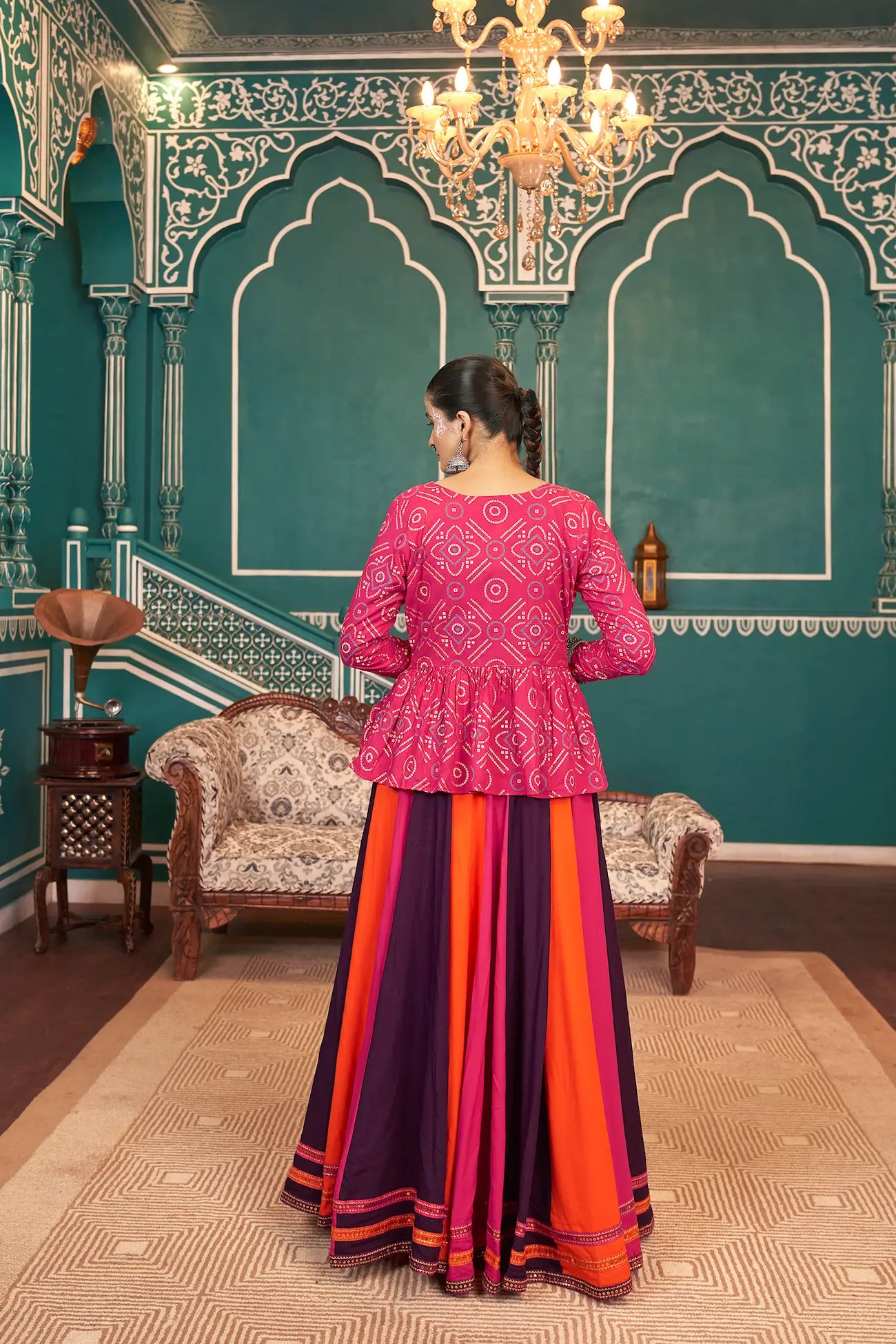 Multi color Viscose Rayon Navratri Lehenga Choli With Embroidery & Mirror Work