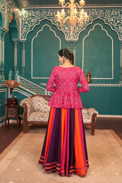 Multi color Viscose Rayon Navratri Lehenga Choli With Embroidery & Mirror Work