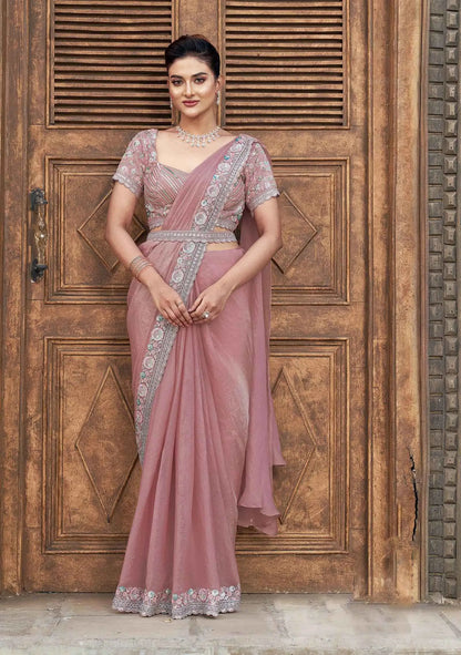 Rosy Brown Four Sequins With Hand Work Ready To Wear Saree