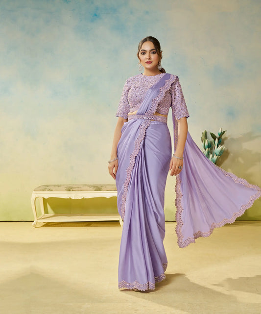 Lavender Embroidery & Hand Work One Minute Saree