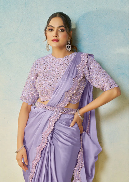 Lavender Embroidery & Hand Work One Minute Saree