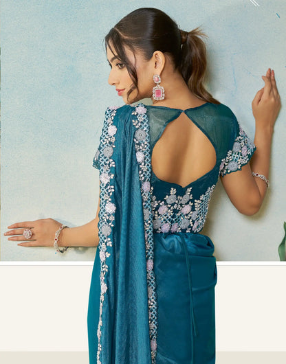 Venice Blue Embroidery & Hand Work One Minute Saree