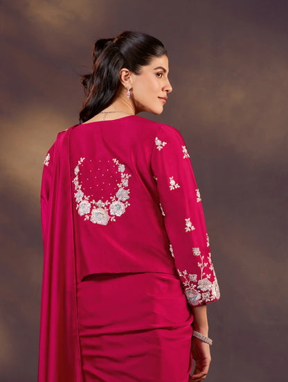 Rose Red One Minute Saree With Embroidery & Hand Work