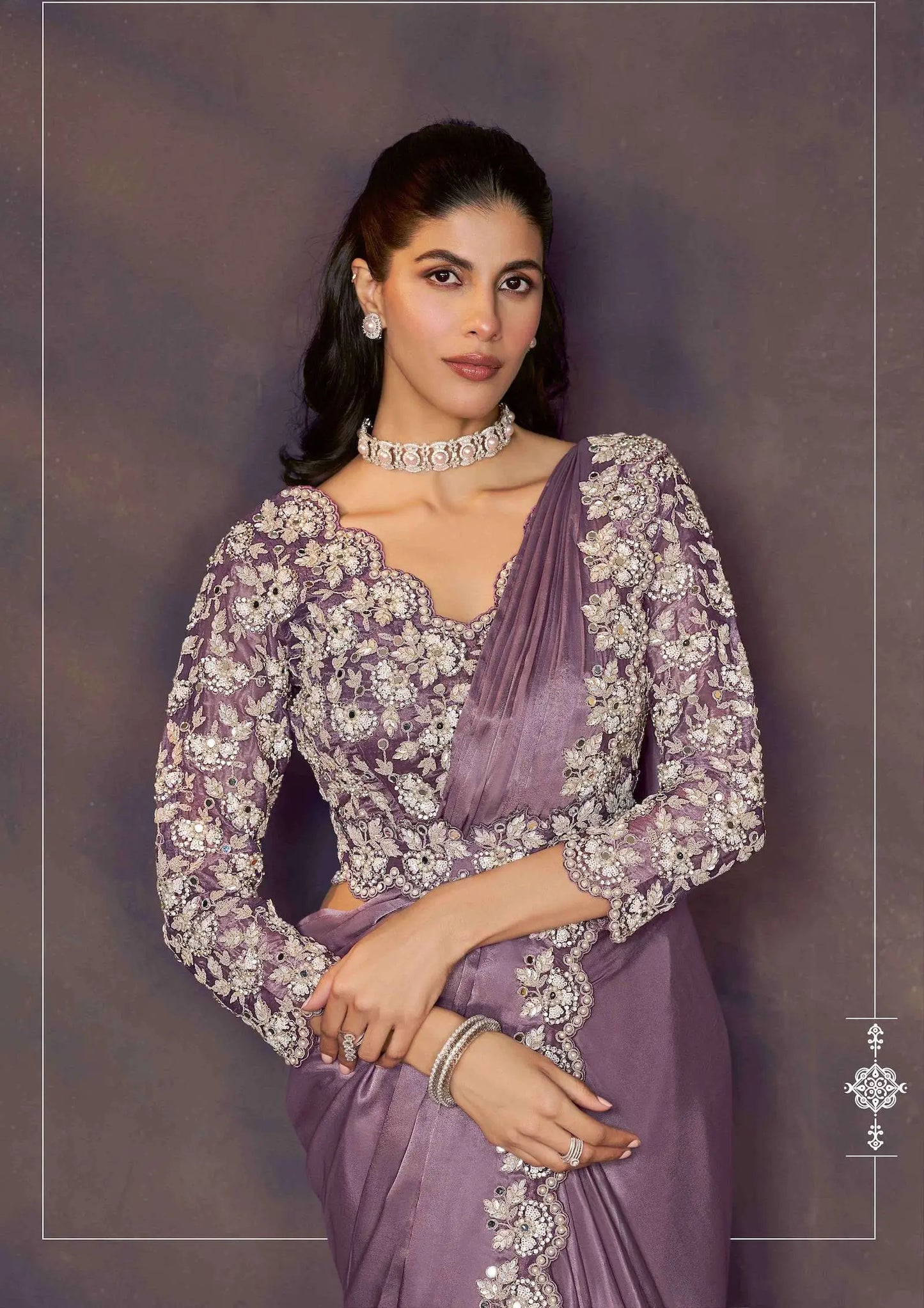 Dark Mauve One Minute Saree With Embroidery & Hand Work