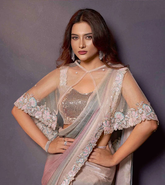 Multicolor One Minute Saree With Embroidery & Hand Work