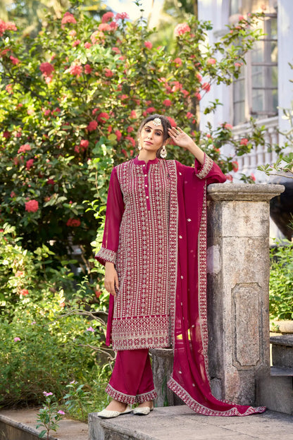 Dark Pink Glory Silk Thread & Sequence Embroidery Work Salwar Suit