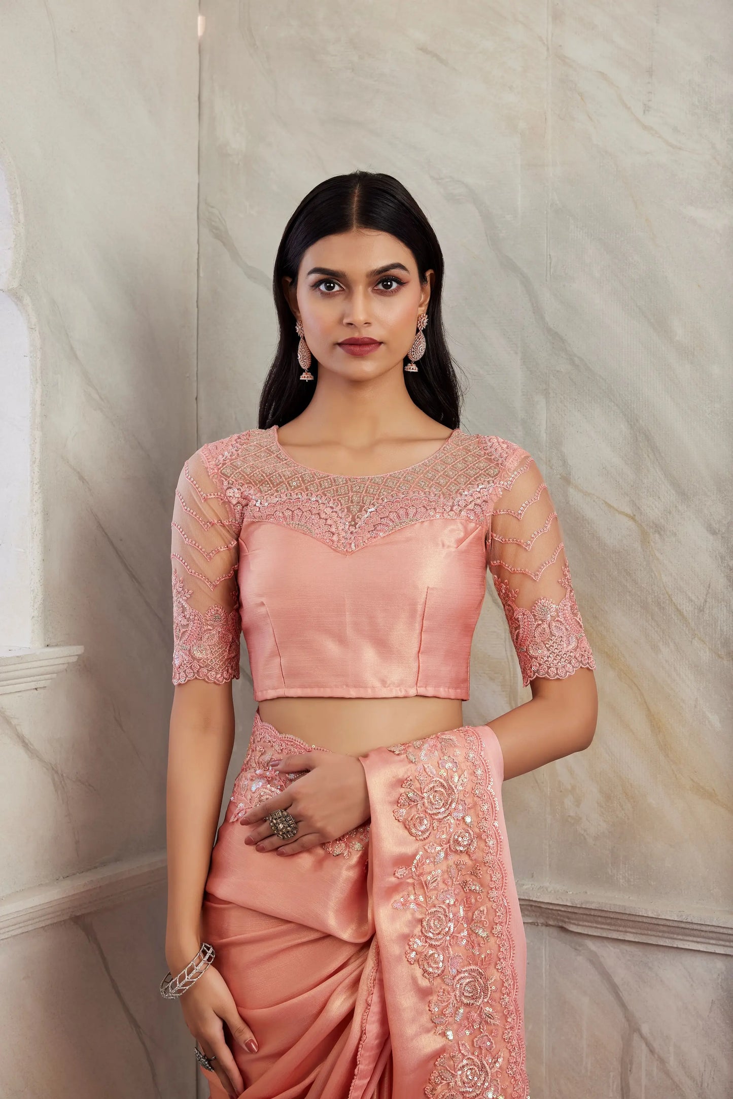 Dusty Orange Golden Shimmer Silk Saree