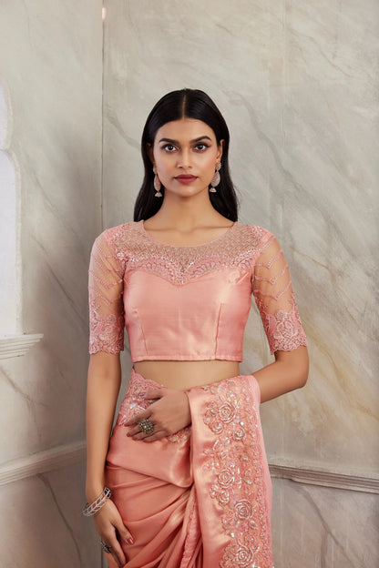 Dusty Orange Golden Shimmer Silk Saree