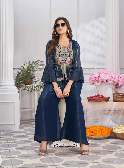 Blue Designer Embroidery Hand Work  Fancy Top & Sharara
