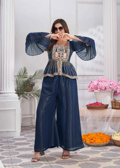 Blue Designer Embroidery Hand Work  Fancy Top & Sharara