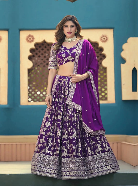 Grape Purple Dola Silk Embroidery Lehenga Choli