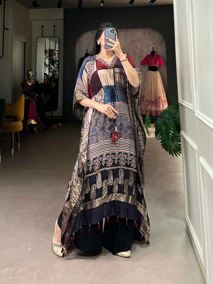 Designer Multi Color Real Mirror Hand Work With Zari Border Kaftan