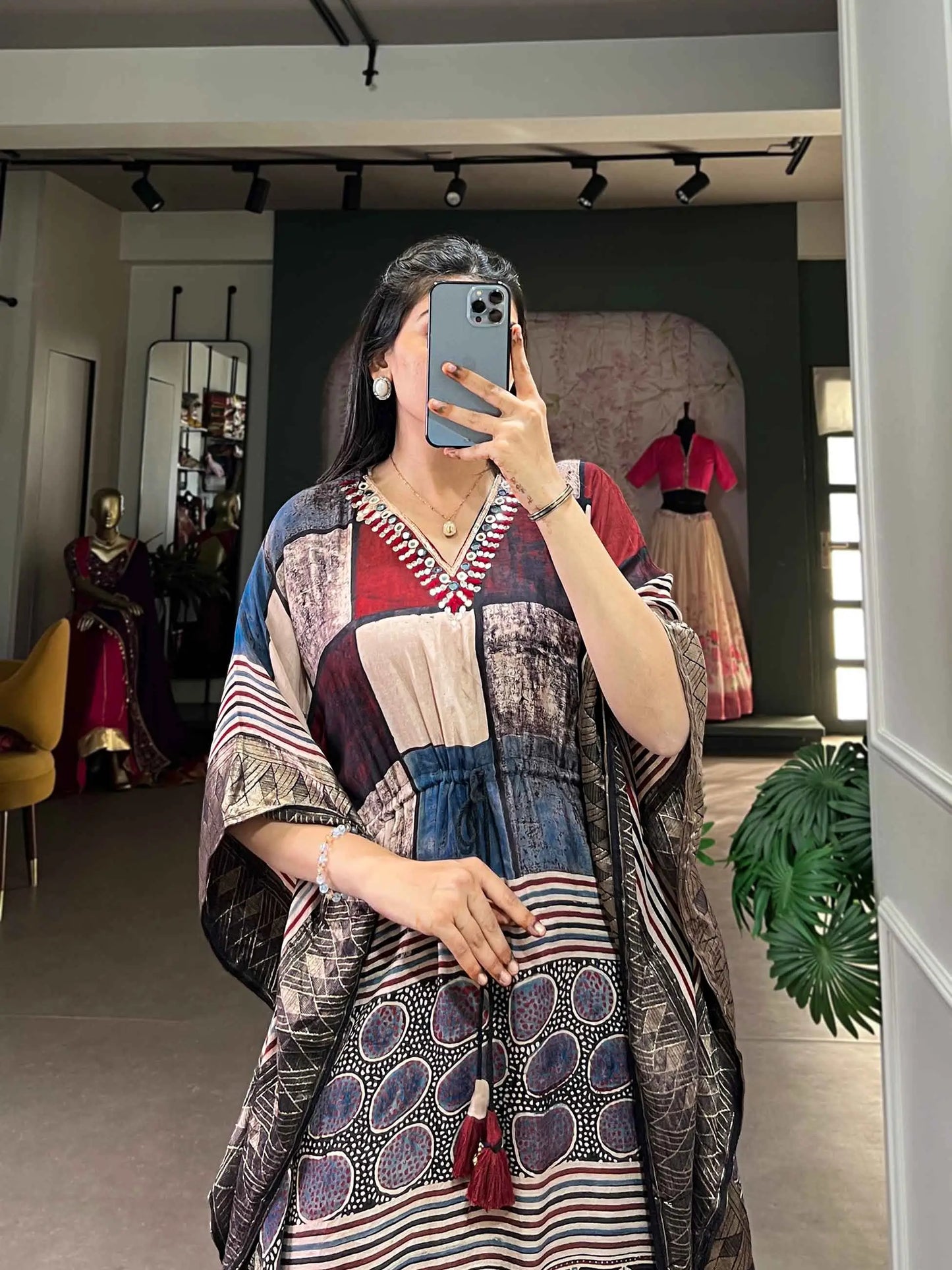 Designer Multi Color Real Mirror Hand Work With Zari Border Kaftan