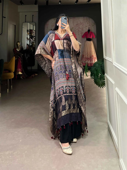 Designer Multi Color Real Mirror Hand Work With Zari Border Kaftan