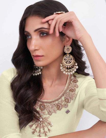 Light Yellow Multi Thread Sequins Embroidery Hand Work Sharara Suit