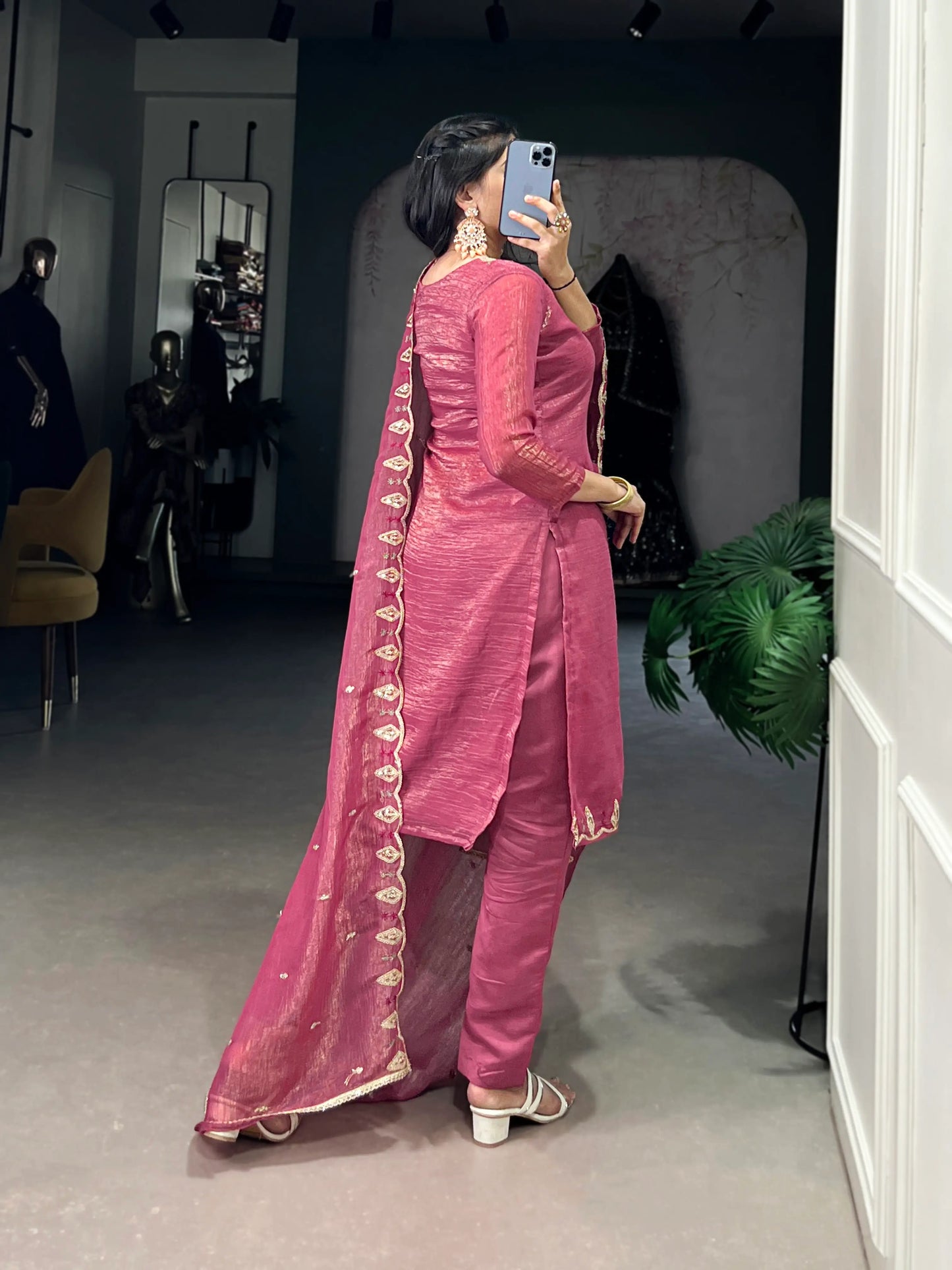 Light Pink Salwar Suit With Sequins & Thread Embroidery Work