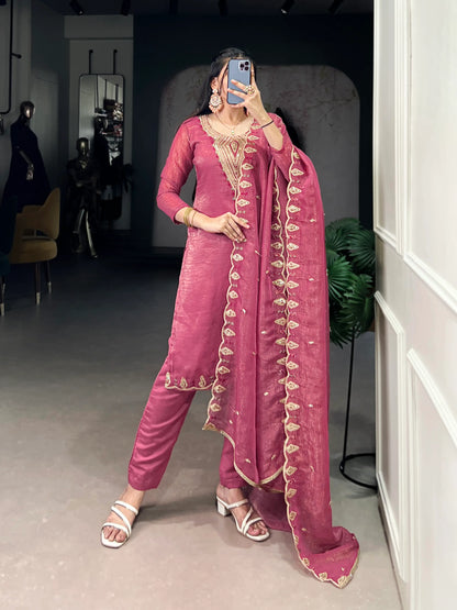 Light Pink Salwar Suit With Sequins & Thread Embroidery Work