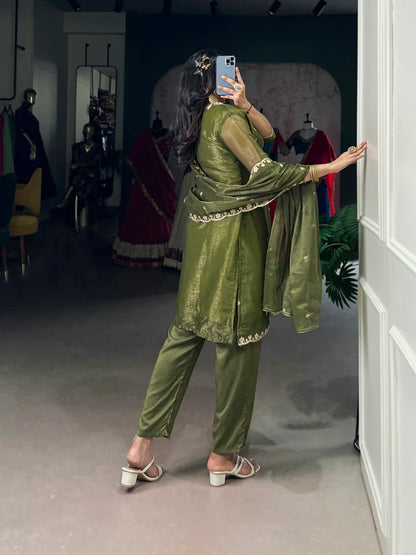 Olive Green Salwar Suit With Sequins & Thread Embroidery Work