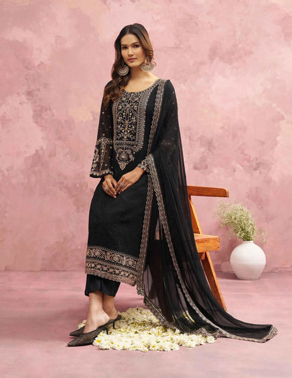 Most Trendy Black Embroidery Work With Khatli Work salwar Suit
